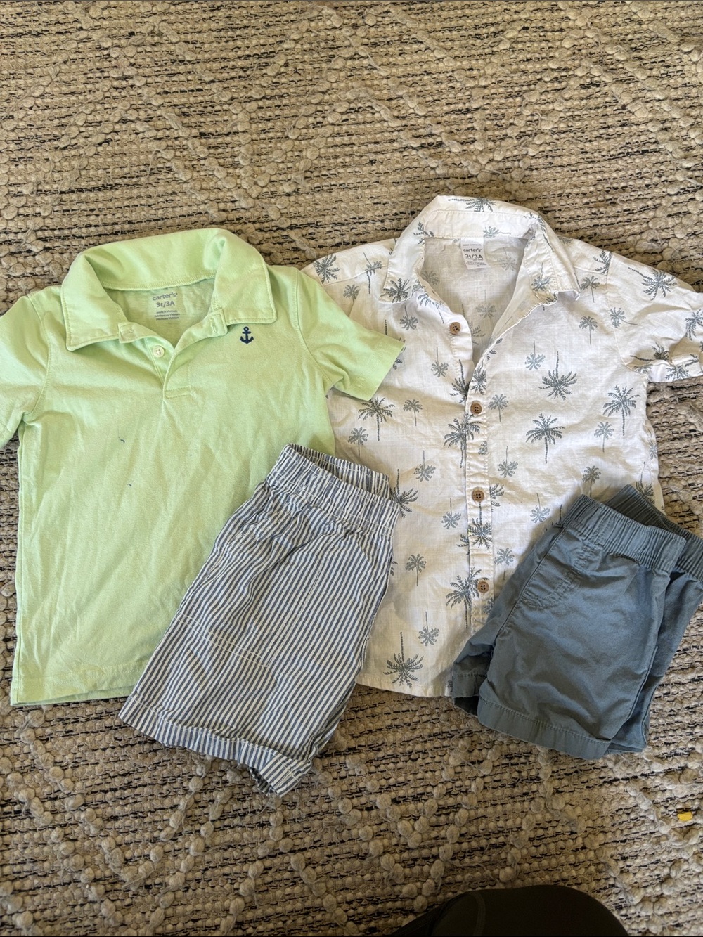 Carter's Light Green Polo with Navy Anchor & Palm Print Shirt Set-beach